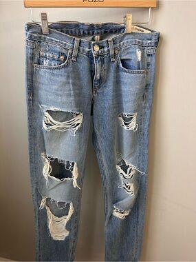 rag & bone Light Blue Distressed Boyfriend Jeans